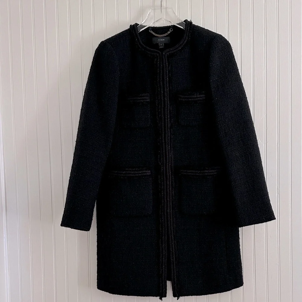 J. Crew Lady Coat with Fringe Trim Tweed